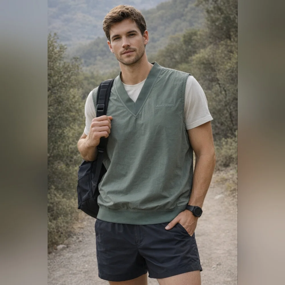 Outdoor Voices Men’s Sleeveless V-Neck Wind Vest | Recycled Nylon Small